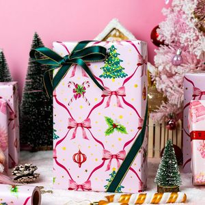Yarcony Reversible Pink Christmas Wrapping <b>Paper</b> <b>Roll</b> 17 Inch X 33 Feet Double Side Gift Craft Recyclable - Product Image 6
