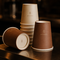 Gobelets en papier à double paroi personnalisés, écologiques, biodégradables, recyclables, avec couvercles, logo estampé or, Morandi, pour café chaud