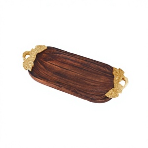Classic Design Wooden Food Serving Tray With Aluminium Handles Premium Quality Oval Shape <b>Chocolates</b> Tray - Product Image 1