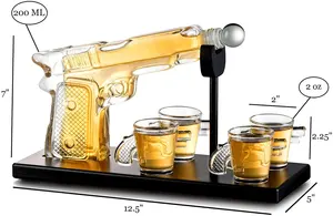 Стеклянная бутылка для виски в форме пистолета 200 мл ручной работы Прозрачный стеклянный графин и кружка в форме пистолета