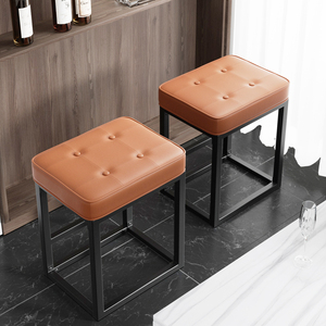 Modern Backless Square <b>Bar</b> <b>Stools</b> Faux <b>Leather</b> Upholstered Iron Frame Adjustable Swivel Button Seat Steady Hotel Home <b>Bar</b> - Product Image 5