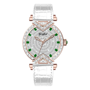 Montre mécanique de luxe pour femme avec logo personnalisé, incrustation de diamants, mouvement japonais NH05, étanche 50M, bracelet en cuir de vachette, montre pour femme - Product Image 2