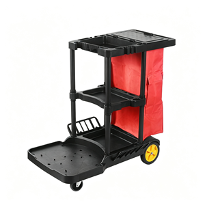 Chariot de ménage mobile robuste, chariot de nettoyage pour conciergerie avec seaux amovibles, support à déchets, étagères multi-niveaux, roulettes silencieuses - Product Image 1