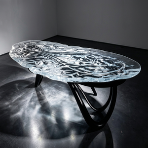 Table basse ovale en verre artistique, table centrale décorative pour salon, table à thé - Product Image 1