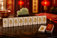 Jeu de Mahjong Américain OEM 160 Pièces en Acrylique Rouge et Or avec Motif Dragon Chinois, Tuiles Personnalisables, Cartes Joker, Fournitures de Jeu de Société