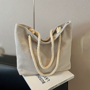 Hot selling spacious corduroy handbag with <b>large</b> capacity shopping <b>bag</b> and durable rope handle - Product Image 1