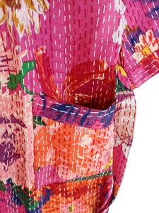 Floral Print Cotton Kantha Kimono Wrap <b>Jacket</b> V-Neck Full Sleeve Hand Embroidered Reversible Waterproof Quick Dry <b>Summer</b> <b>Women's</b> - Product Image 6