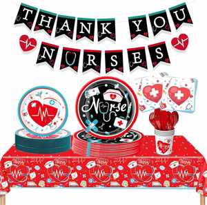 24-Piece Modern Hot Selling Nurse Graduation Party Tableware Set Includes Plates Napkins Cups <b>Tablecloths</b> Hats Congrats - Product Image 5