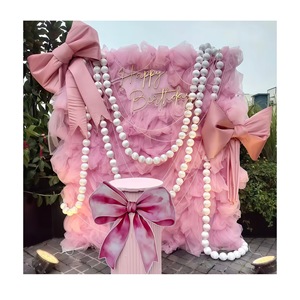LANJO Custom Pink 3D Mesh Tulle Ruffle <b>Curtain</b> Backdrop <b>Panels</b> Wall Roll up Fabric Tulle Backdrop Wall - Product Image 3