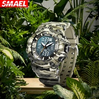 Montre de sport numérique pour homme SMAEL 8049MC, camouflage, lumineuse, étanche 50 bars, en plastique, avec alarme, résistante aux chocs, double affichage
