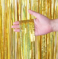 Merri Wish 1*2.5 Meter Laser Rain Happy Birthday Party Decoration Wedding Background Wall Golden Rain Silk Foil Curtain.