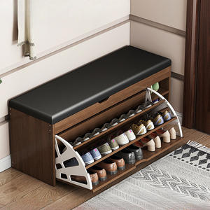 Panca Cambia Scarpe da Ingresso in Legno con Morbida Imbottitura e Scarpiere Integrate <span class=keywords><strong>per</strong></span> Atrio con Portascarpe - Product Image 1