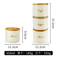Ensemble de 3 boîtes de rangement hermétiques en métal blanc avec couvercle en bambou 1,2 L/650ml