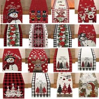 Chemin de table de Noël personnalisé imprimé motif dessin animé, décorations festives pour la maison et l'hôtel, pour dîners en extérieur et fêtes, en jacquard tissé lin/coton