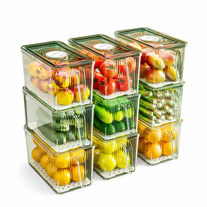 食品グレードの積み重ね可能な冷蔵庫オーガナイザービン、蓋付き、BPAフリーのプラスチック製保存容器、野菜、果物、キッチン、パントリー、冷凍庫用 - Product Image 1