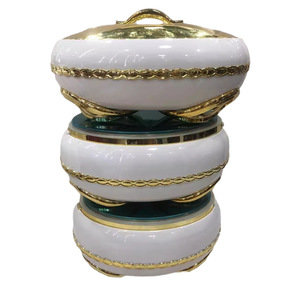 Ensemble de 3 <span class=keywords><strong>casseroles</strong></span> isothermes ovales de grande capacité (4L, 5L, 6L) avec motif artistique en pierre, kit de luxe pour garder les aliments au chaud - Product Image 1