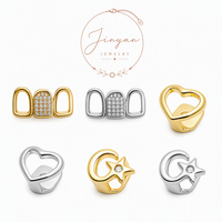 Grillz de Dientes de Hip Hop con Zirconia, Diseño de Corazón Hueco y Estrella, Chapado en Oro y Plata, Joyería de Moda Unisex, Dropshipping