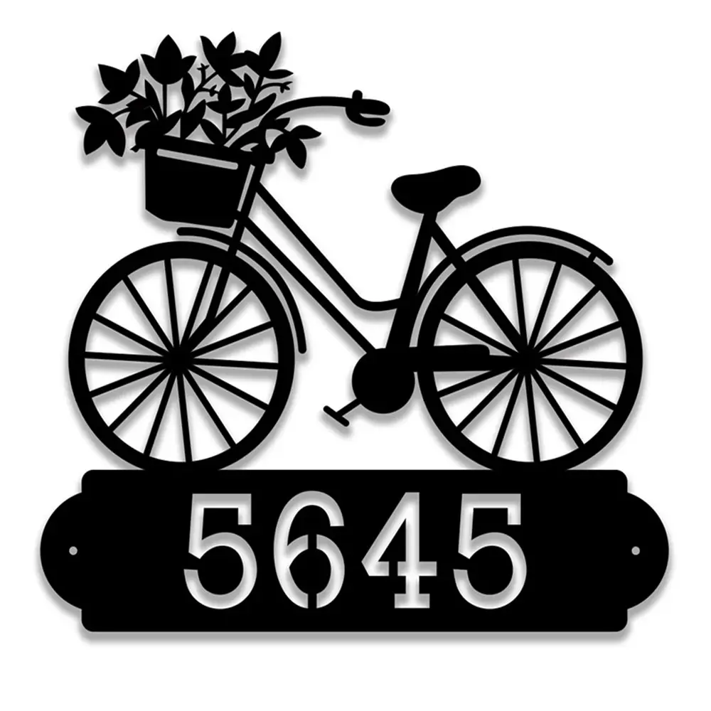 Placa de dirección con monograma Floral para bicicleta, señal de nombre personalizada, número de calle, placa de dirección con números de casa de Metal