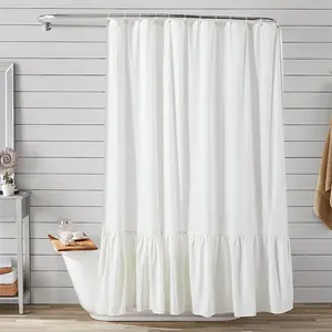 Extra Long Shabby Chic Farmhouse Cotton Shower Curtain Water Repellent Quality Ruffle French Country Shower Curtain for Bathroom