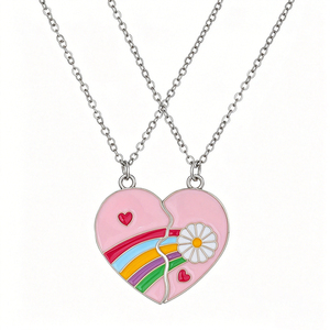 2 Pezzi Collana dell'Amicizia con Cuore Diviso, Margherita Arcobaleno Smaltata, Placcata Oro Rosa, Collane Abbinate per Migliori Amiche, Donne e Ragazze - Product Image 6