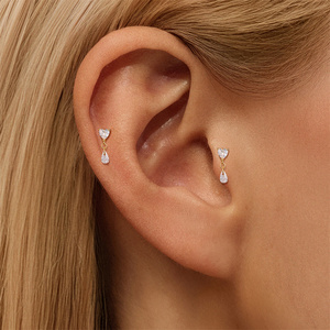 Pendientes de Plata de Ley 925 con Forma de Corazón, Estrella, Trébol, Borla, Doble Corazón y Circonita, para Mujer - Product Image 6