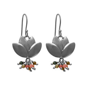 Csja — boucles d'oreilles pendantes de lotus en pierre précieuse, en argent Sterling 925 et plaqué or, bijoux fins faits à la main, en topaze bleue - Product Image 2