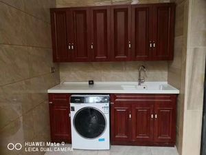 Meuble de machine à laver multifonctionnel intégré moderne avec lavabo en pierre de quartz et balcon en aluminium alvéolé - Product Image 3