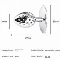 Plug anal en métal en forme de fraise, en acier inoxydable, corps texturé avec base décorative en forme de feuille et gemme en cristal pour adultes