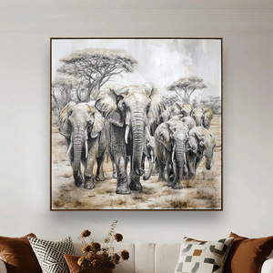 لوحة فنية مطبوعة على القماش بتصميم مخصص من المصنع مباشرة، صورة لفيل أفريقي وحيوانات برية ومناظر طبيعية للغابات، فن جداري طبيعي لغرفة المعيشة - Product Image 3