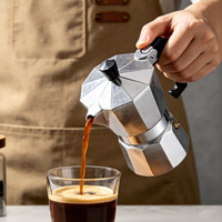 Cafetière Moka Expresso Italienne Classique Transparente avec Valve Anti-Obstruction, Métal Octogonal Argenté 1L + Petite Cafetière Domestique