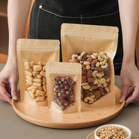 Sachet Doypack refermable en papier Kraft avec fenêtre semi-transparente pour le thé, les noix, les céréales, les aliments cuits et les besoins d'emballage alimentaire