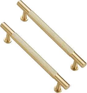 New T Bar Shape Furniture Hardware Supplies Kitchen <b>Gold</b> Cupboard Cabinet <b>Drawer</b> Door Cupboard Knurled Handles - Product Image 3