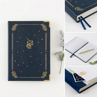 Carnet de notes A5 à pois Celestial en cuir bleu marine avec pochette cachée et rubans – Cadeau unique sur le thème des constellations