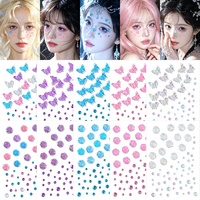 10 styles d'autocollants papillon et rose en strass 3D effet aurore éblouissante sans colle pour maquillage visage/yeux ; Décalcomanies