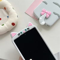 Coque de téléphone Kawaii 3D avec oreilles de chat, nœud rose et queue pour Samsung Galaxy S26 Ultra S25 A56 – Housse de protection en silicone souple et mignonne pour filles