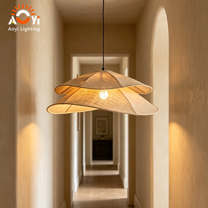 Luminaire suspendu en <span class=keywords><strong>lin</strong></span> de style Wabi Sabi, double couche de <span class=keywords><strong>tissu</strong></span>, pour salle à manger - Product Image 5