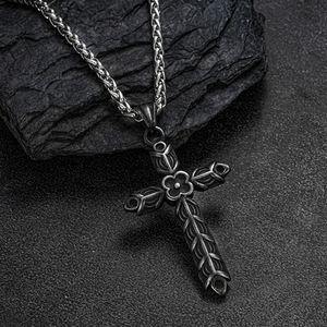 Vintage Viking Flower <b>Cross</b> Pendant Necklace for <b>Men</b> Women Stainless Steel Fashion Carving Necklaces Punk Biker Amulet Jewelry - Product Image 3