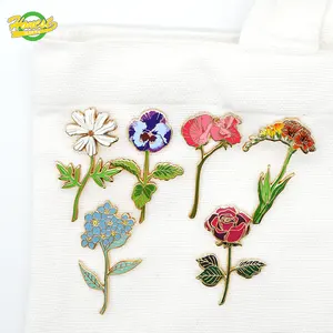 Pino de lapela de flores tipo diferente, emblema de flores personalizado pinos de rosa de metal com cartão traseiro