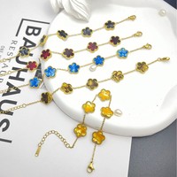 Collar de Acero Inoxidable de Tres Piezas con Colgante de Trébol de Cinco Hojas, Chapado en Oro, Diseño Moderno y Popular
