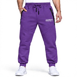 Pantalones Deportivos Morados para Hombre, Cintura Elástica con Cordón, Estilo Casual, Bolsillos Laterales, Transpirables, Peso Medio, para Otoño - Product Image 1