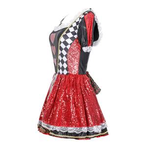 Robe courte rouge à paillettes pour femme, style Reine Rouge, inspirée des Aventures d'Alice au Pays des Merveilles, pour Halloween - Product Image 3