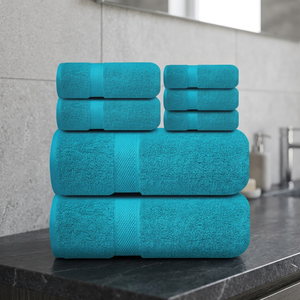 Ensemble de serviettes de bain en coton jetables à séchage rapide, couleur unie, rectangulaires, tissées, douces pour la peau, pour hôtel, adultes, couleur turquoise - Product Image 1