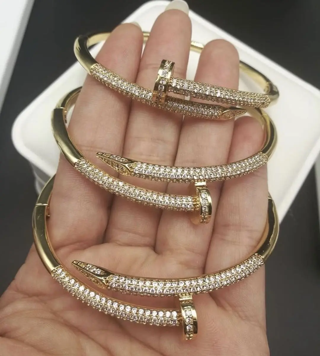 hot selling 18k micro pave setting cubic zirconia silver Nail bracelets bangle jewelry
