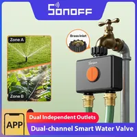 SONOFF Minuteur d'arrosage de jardin 2 sorties, vanne d'eau intelligente double canal Zigbee Hydro DUO avec débitmètre SWV-ZF2E