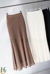 Falda larga de encaje elástico para mujer, hecha en Vietnam, minifalda, mezcla de poliéster, teñido liso y transpirable, servicio OEM - Product Image 2