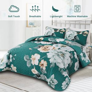 3 miếng hoa in Nữ Hoàng Quilt <span class=keywords><strong>bedding</strong></span> <span class=keywords><strong>Set</strong></span> mềm sợi nhỏ nhẹ Quilt <span class=keywords><strong>Set</strong></span> bedspread coverlet <span class=keywords><strong>Set</strong></span> cho tất cả các mùa - Product Image 2