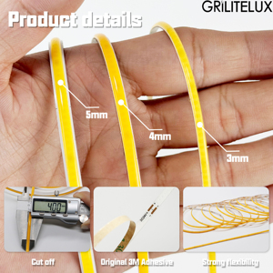 Tira de LED COB de 3 mm, 3000k-6000k, 400 LED, 12V 24V, 7W 10W, Alto CRI 90+, para Canal de Aluminio - Product Image 4