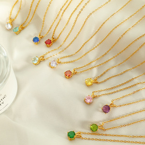 Collier Pendentif Élégant en Zircon Pierre Naturelle Plaqué Or 18K Bijou de Mode pour le Bureau Sertissage Griffe Chaîne en Alliage de Zinc - Product Image 2