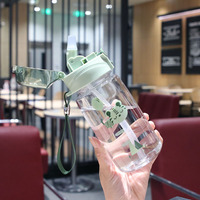 Nouvelle gourde de voyage pour enfants de 550 ml, en plastique, avec couvercle rebondissant à motif de dessin animé, paille, corde et graduations, résistante à la chaleur, mignonne, pour le sport et l'extérieur