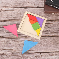 Papan Puzzle Tangram kayu warna-warni, blok bangunan pasak edukasi untuk taman kanak-kanak Sekolah Dasar mengajar pendidikan dini